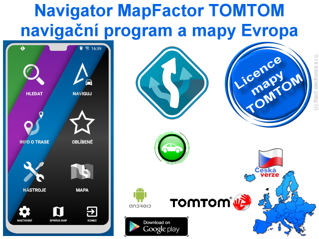 Navigator MapFactor Evropa TOMTOM Android mapy licence
