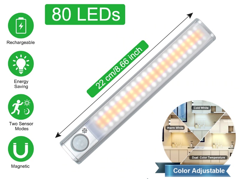 LED svítidlo A58 - 80 LED, nabíjecí, pohybový senzor, 22cm