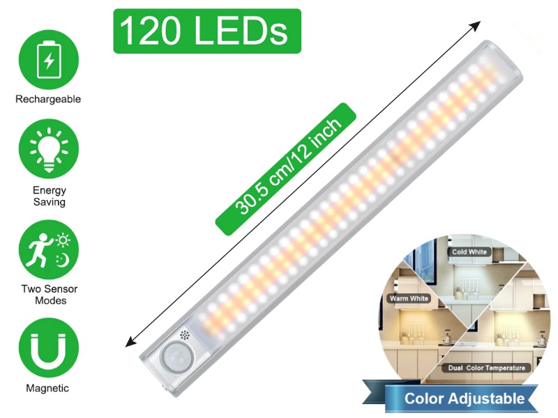 LED svítidlo A58 - 120 LED, nabíjecí, pohybový senzor, 30,5cm