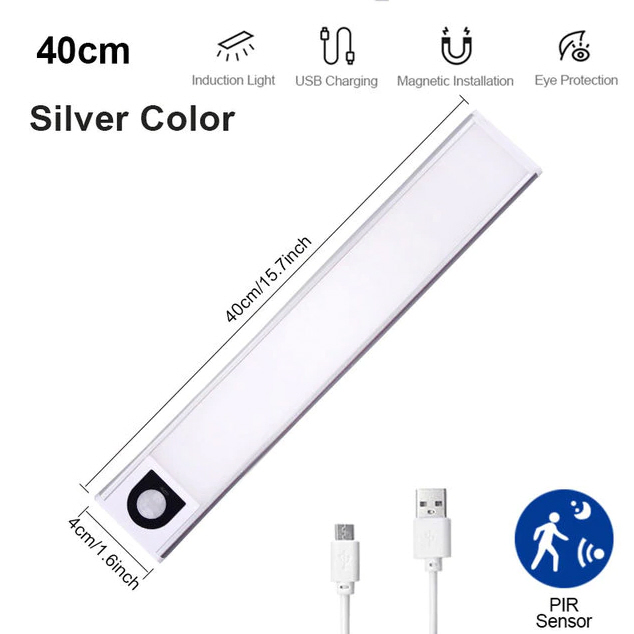 Chytré LED svítidlo CT-1001 - 69 LED, nabíjecí, pohybový senzor, délka 40cm - silver