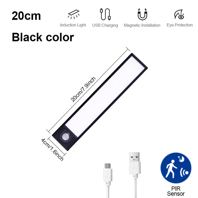 Chytré LED svítidlo CT-1001 - 14 LED, nabíjecí, pohybový senzor, délka 20cm - black