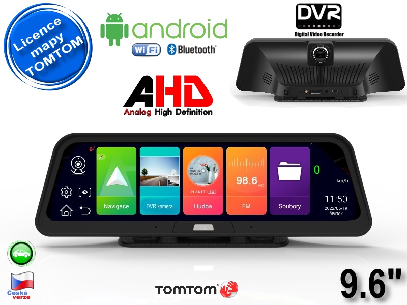 Android GPS navigace - DVR kamera XtechNavi GX96ANT, 9.6", 16GB, Navigator TOMTOM