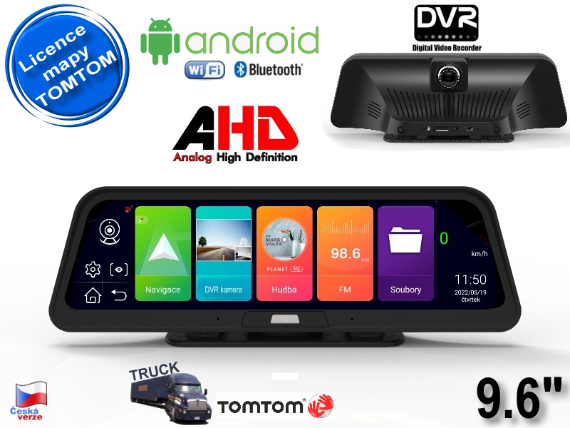 Android GPS navigace - DVR kamera XtechNavi GX96ANTT, 9.6", 16GB, TOMTOM TRUCK+BUS