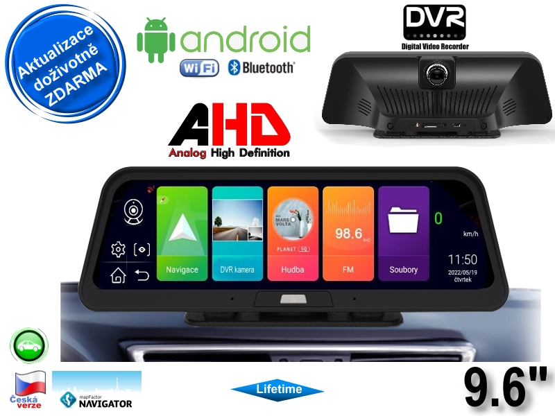 Android GPS navigace - DVR kamera XtechNavi GX96AN, 9.6", 16GB, Navigator Lifetime