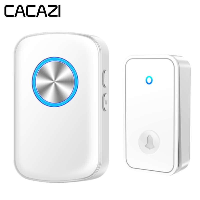 Bezdrátový zvonek CACAZI FA28, bezbateriový, sada 1x přijímač + 1x tlačítko - bílý