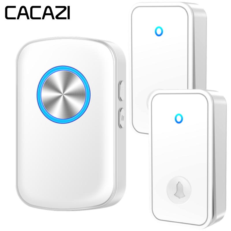 Bezdrátový zvonek CACAZI FA28, bezbateriový, sada 1x přijímač + 2x tlačítko - bílý