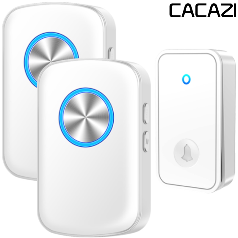 Bezdrátový zvonek CACAZI FA28, bezbateriový, sada 2x přijímač + 1x tlačítko - bílý
